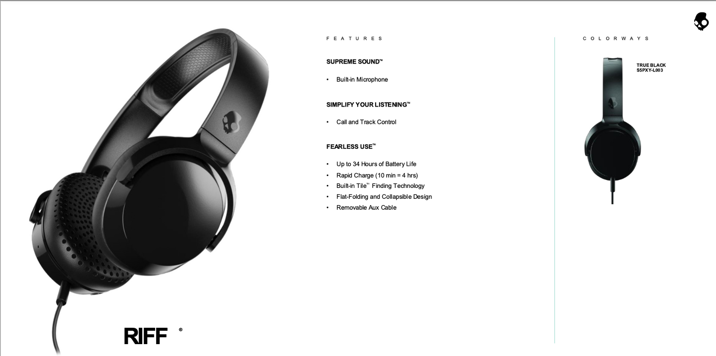 SkullCandy Riff Wired - S5PXY-L003 (True Black)