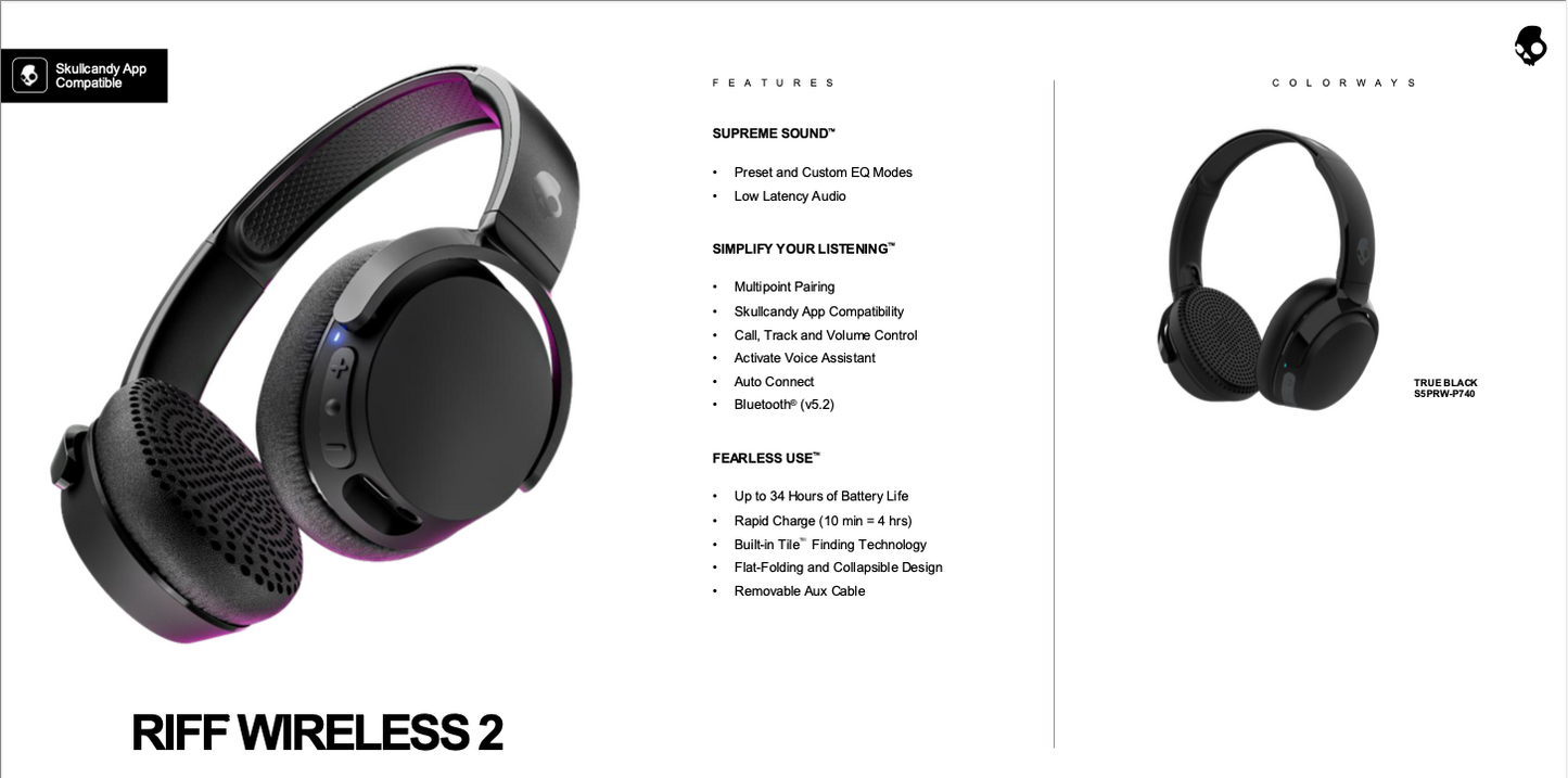 SkullCandy Riff Wireless 2 - S5PRW-P740 (True Black)