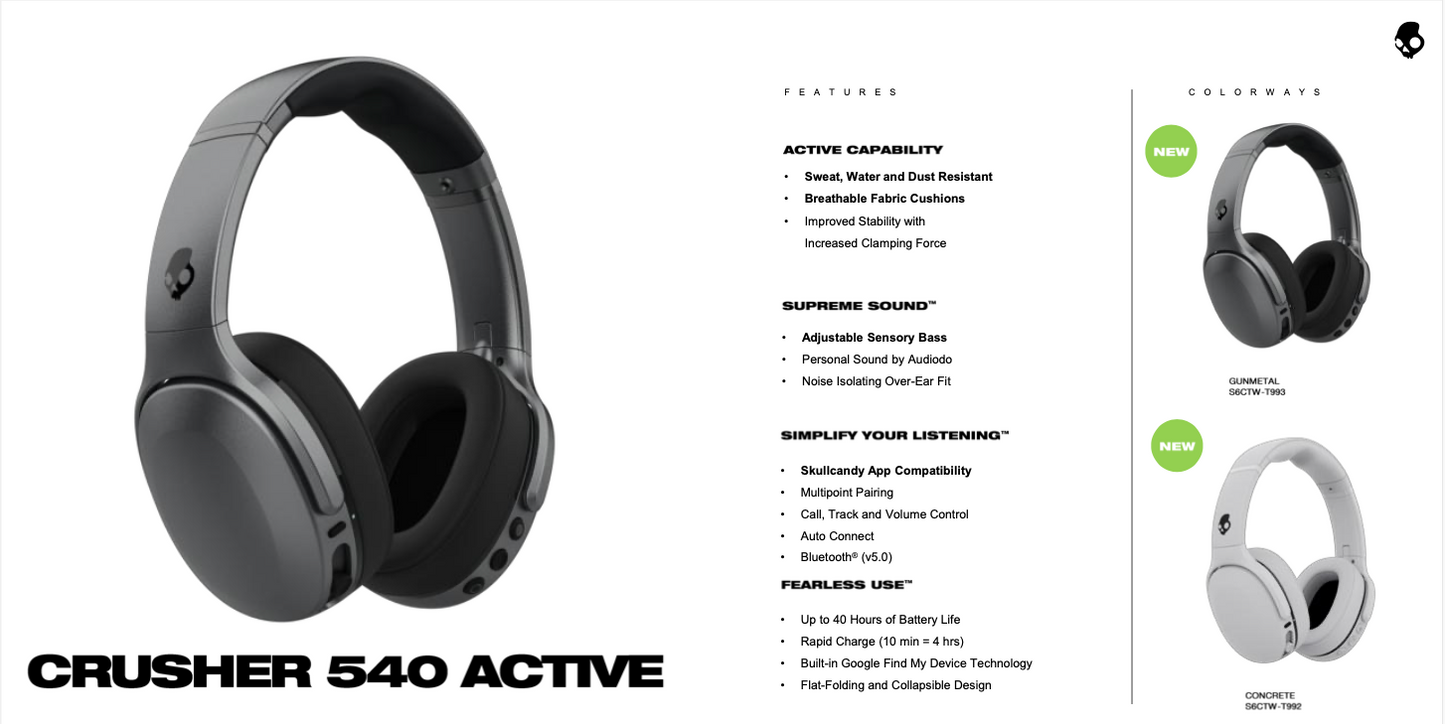 SkullCandy Crusher Active WLS - S6EVW-T992 (Coal)
