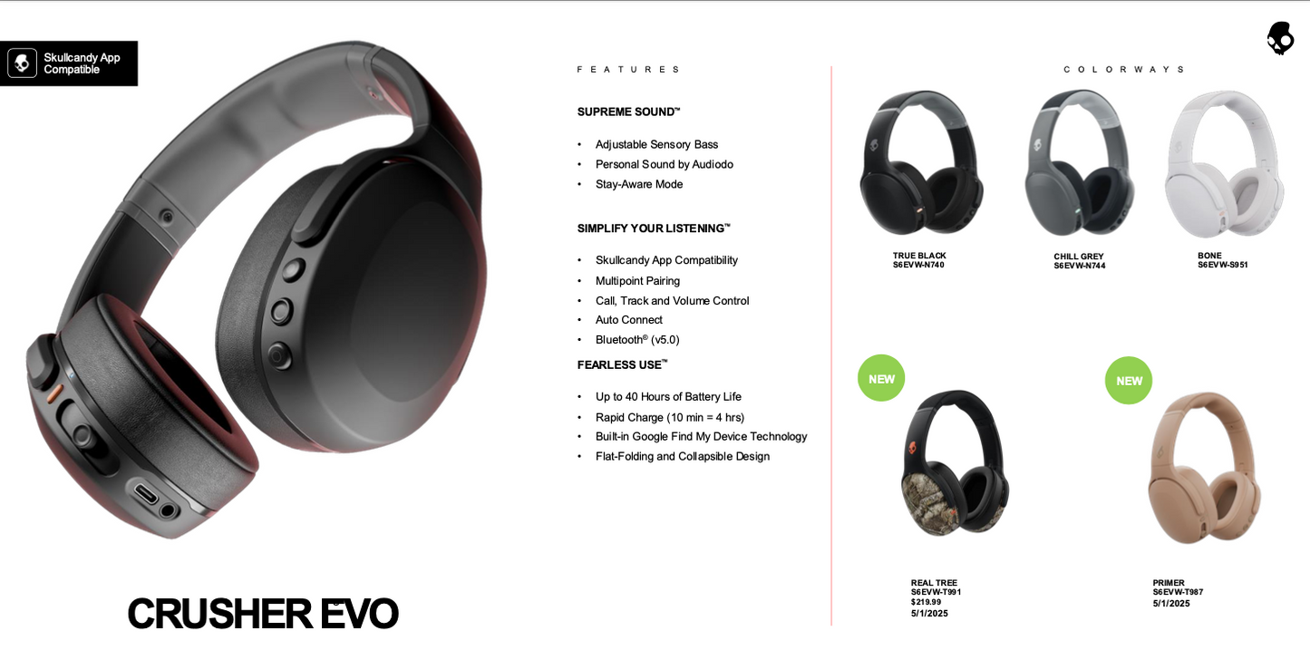 SkullCandy Crusher Evo - S6EVW-N744 (Chill Grey)