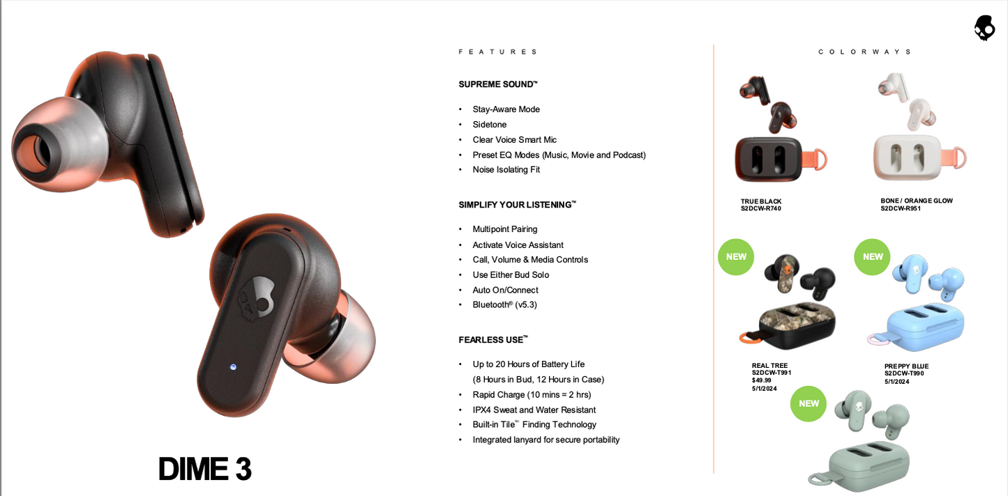 SkullCandy Dime 3 - S2DCW-R740 (True Black)