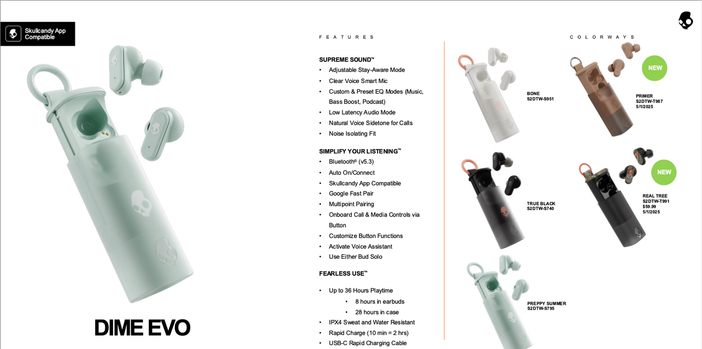 SkullCandy Dime EVO - S2DTW-T987 (Primer)