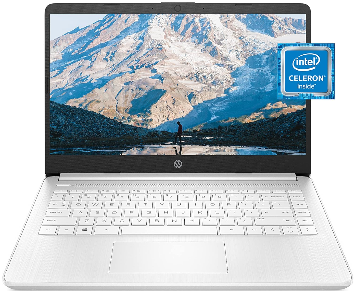 HP 14 Laptop, Intel Celeron N4020, 4 GB RAM, 64 GB Storage, 14-inch Micro-edge HD Display, Windows 11 Home, Thin & Portable, 4K Graphics, White