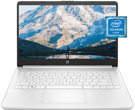 HP 14 Laptop, Intel Celeron N4020, 4 GB RAM, 64 GB Storage, 14-inch Micro-edge HD Display, Windows 11 Home, Thin & Portable, 4K Graphics, White