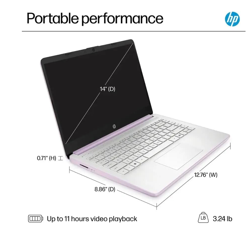 HP Stream 14 Student Business Laptop, Microsoft Office 365, Copilot AI, 8GB RAM, 128GB UFS, 1TB Cloud Storage, Intel N150 Processor(Quad-core), Windows 11 Home, Honey Lavender