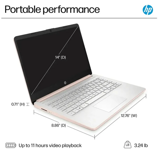 HP Ultrabook Laptop with Microsoft Office 365, Intel 2-Core CPU, 1.1TB Storage (1TB OneDrive and 64GB SSD), 8GB RAM, Windows 11, No Mouse, Rose Gold