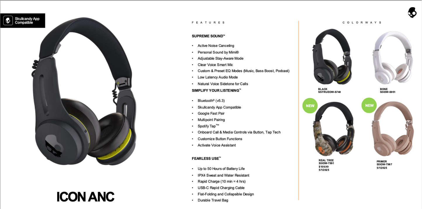 SkullCandy Icon ANC - S5IOW-S740 (Black)