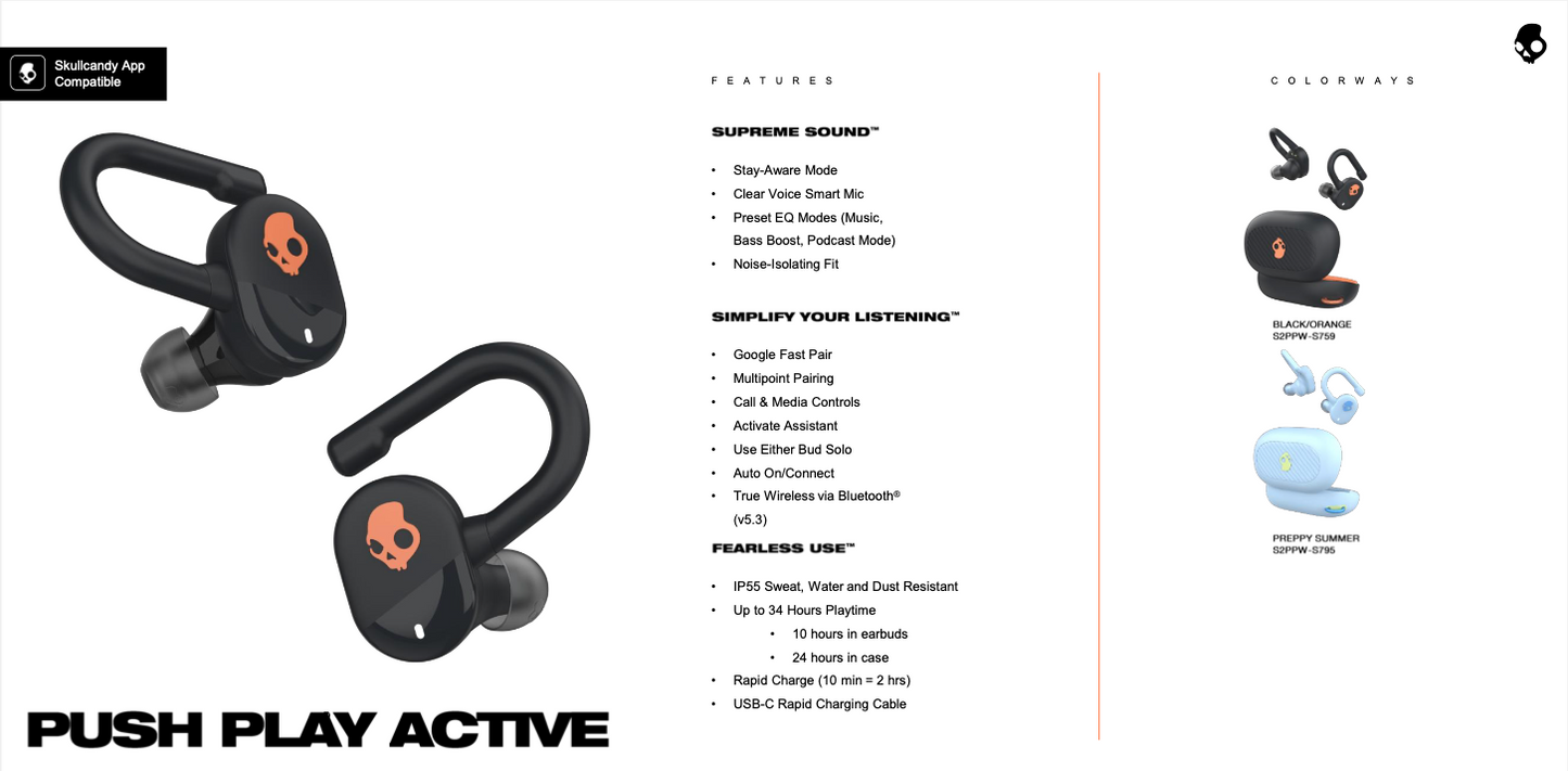 SkullCandy Push Play Active - S2PPW-S795 (Preppy Summer)