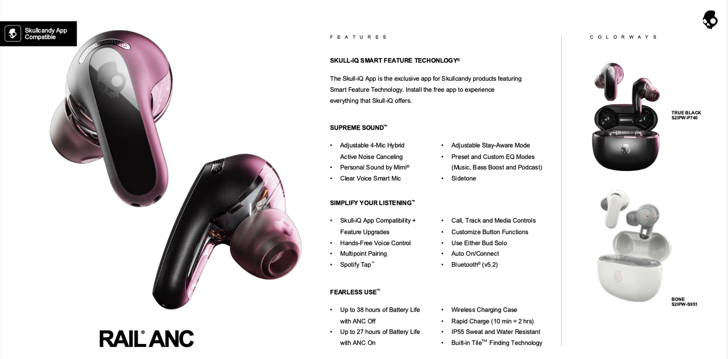 SkullCandy Rail ANC - S2IPW-P740 (True Black)