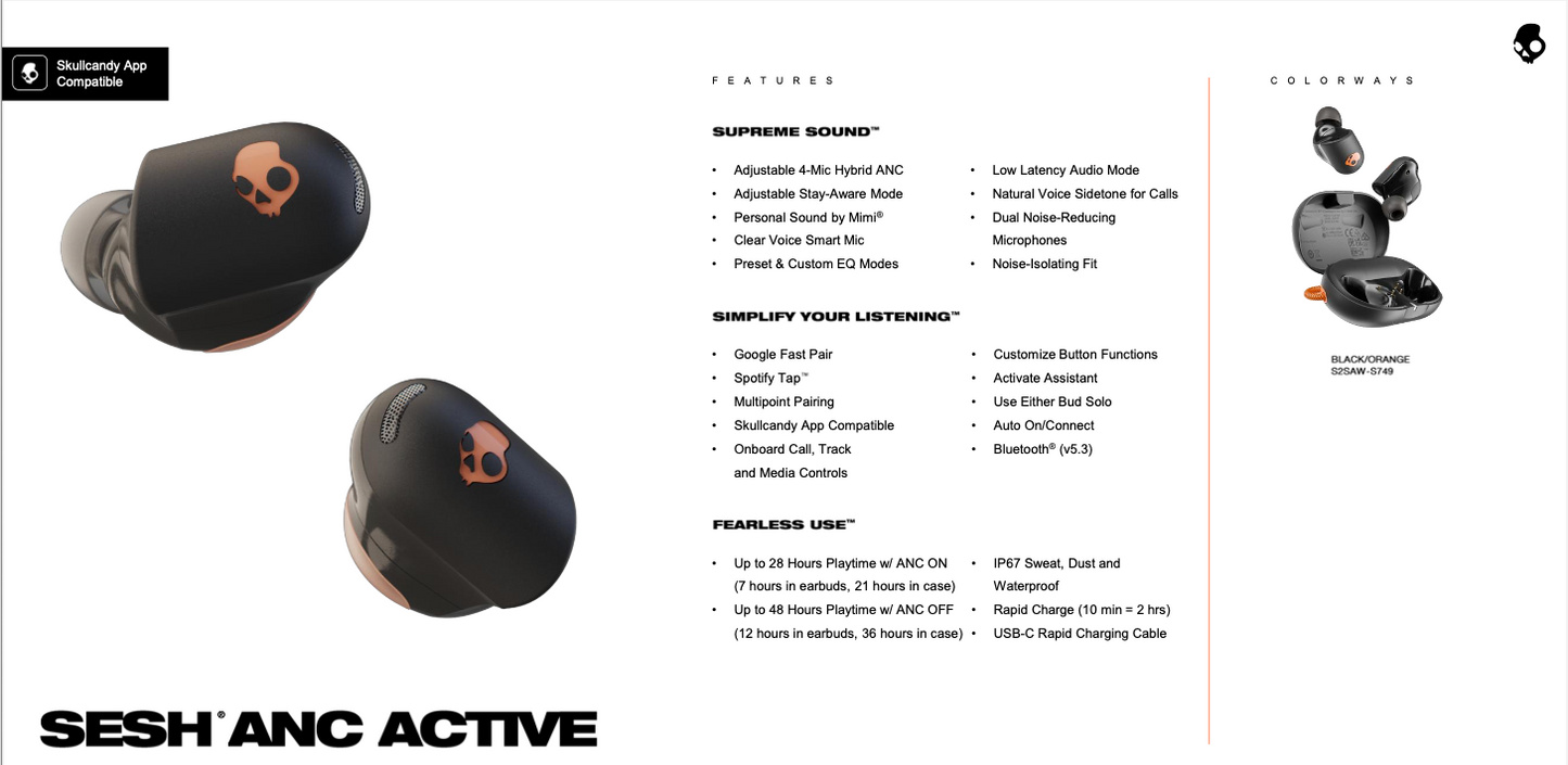 SkullCandy Sesh ANC Active - S2SAW-S749 (Black)