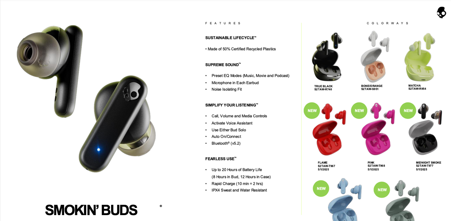 SkullCandy Smokin' Buds - S2TAW-S951 (Bone)