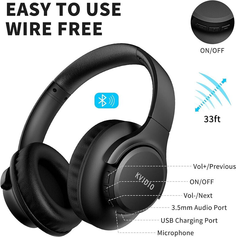 KVIDIO Wireless Headphones w/ Mic
